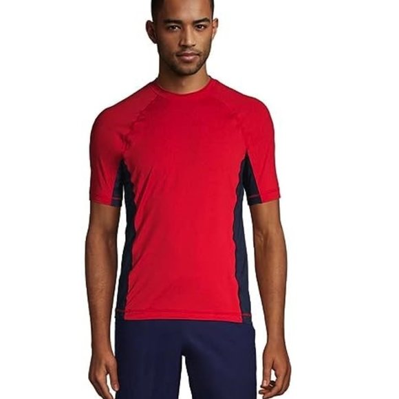 NWT Lands' End Men's Crew Neck Short Sleeve Rash Guard Red UPF 50 L $60 FLI159 - Picture 1 of 5